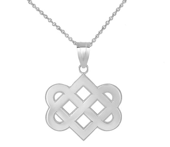 .925 Sterling Silver Irish Celtic Infinity Heart Love Knot Milgrain Pendant Necklace