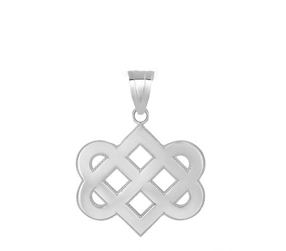 .925 Sterling Silver Irish Celtic Infinity Heart Love Knot Milgrain Pendant Necklace