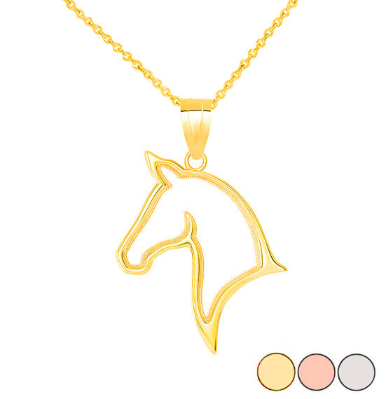 Gold Stallion Horse Head Pendant Necklace (Available in Yellow/Rose/White Gold)
