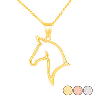 Gold Stallion Horse Head Pendant Necklace (Available in Yellow/Rose/White Gold)