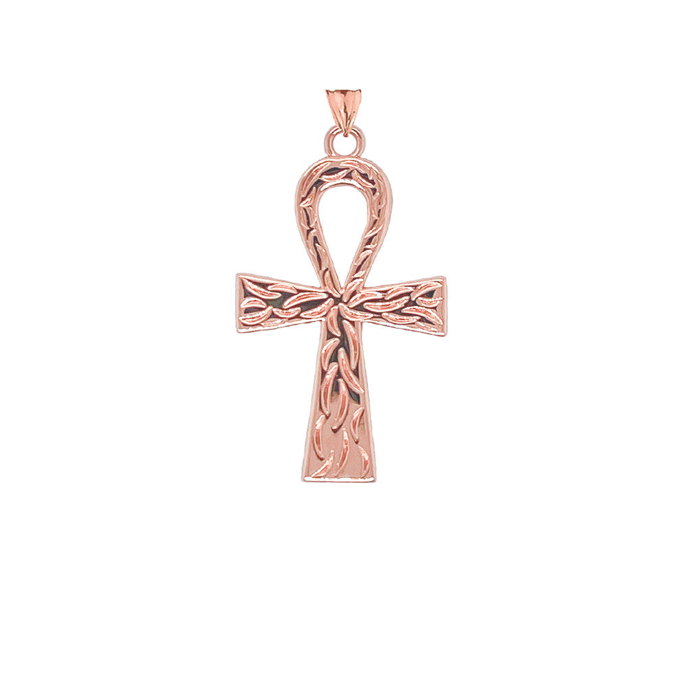 Gold Ankh Cross Charm Pendant Necklace (Available in Yellow/Rose/White) (Large)