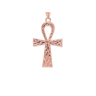 Gold Ankh Cross Charm Pendant Necklace (Available in Yellow/Rose/White) (Large)