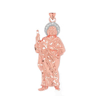 Gold Diamond Saint Jude Pendant Necklace (Available in Yellow/Rose/White)