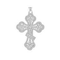 Russian Orthodox Designer Cross Pendant Necklace in Sterling Silver