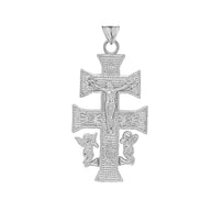 Caravaca Double Cross With Angels Crucifix Pendant in Sterling Silver