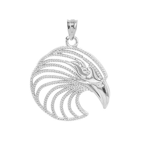 .925 Sterling Silver Beaded Eagle Head Pendant Necklace