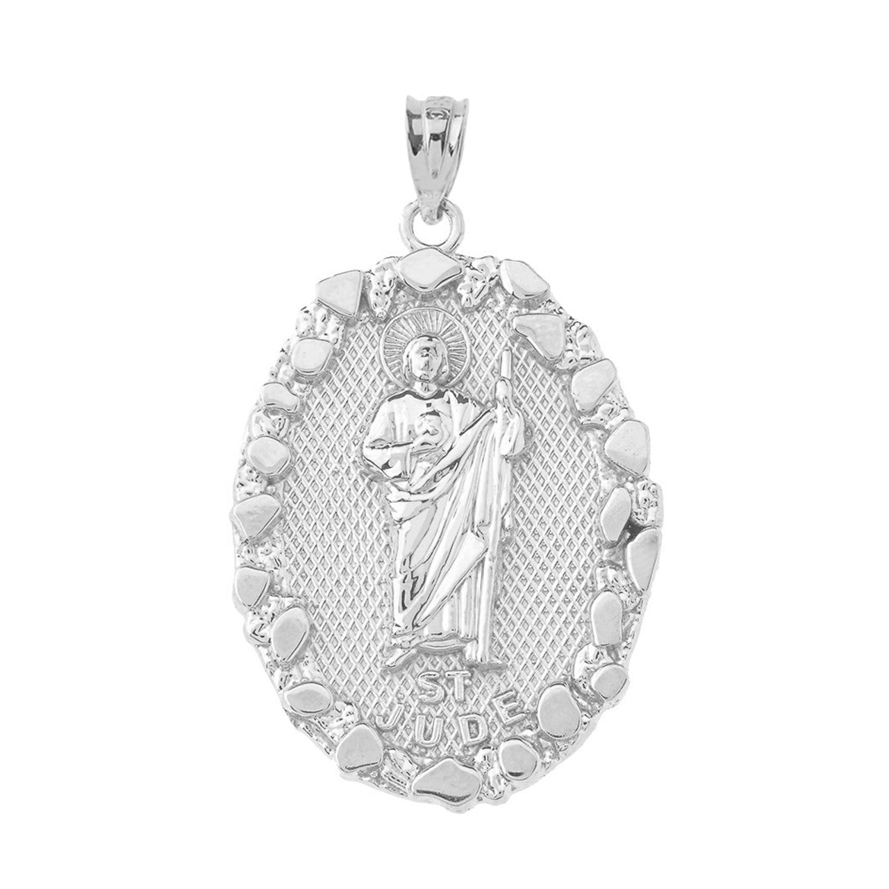 .925 Sterling Silver Saint Jude Nugget Oval Medallion Pendant Necklace