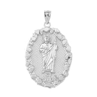 .925 Sterling Silver Saint Jude Nugget Oval Medallion Pendant Necklace