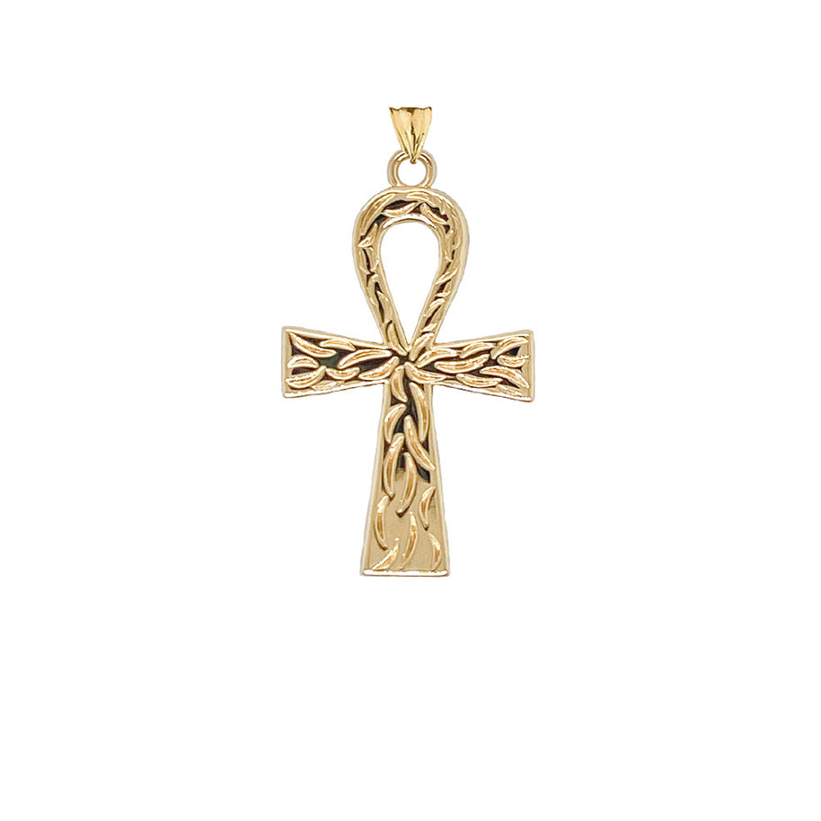 Gold Ankh Cross Charm Pendant Necklace (Available in Yellow/Rose/White) (Large)