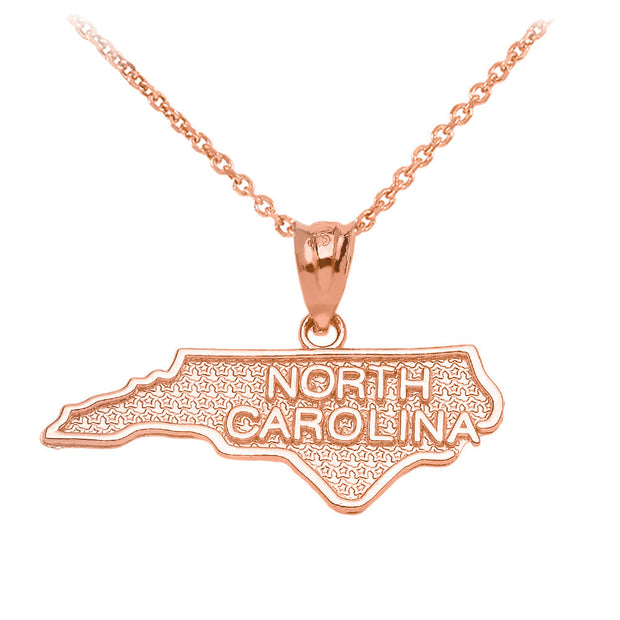 Gold North Carolina State Map Pendant Necklace(Available In Yellow/Rose/White Gold)