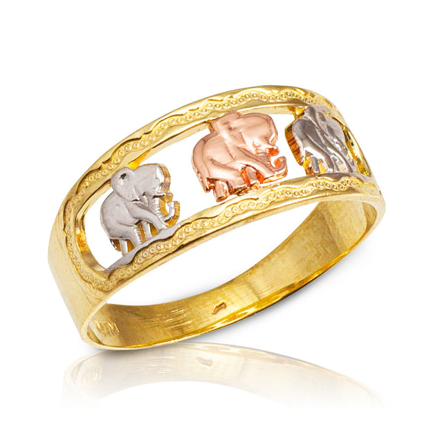 Tri-Color Gold Elephant Band Ring