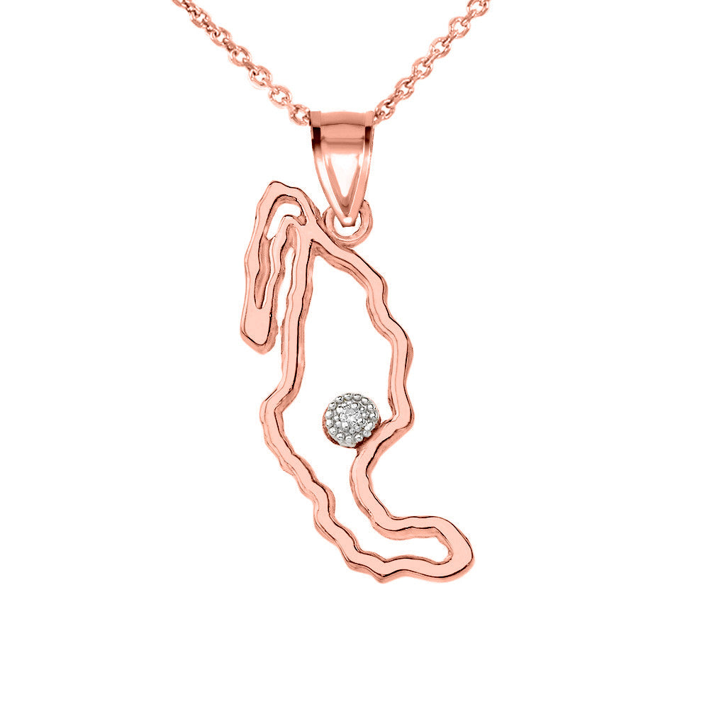 Gold Diamond Mexico Map Pendant Necklace (Available in Yellow/Rose/White Gold)