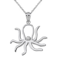 Solid Gold Octopus Outline Solitaire Pendant Necklace (Available in Yellow/Rose/White Gold)