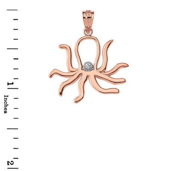 Solid Gold Octopus Outline Solitaire Pendant Necklace (Available in Yellow/Rose/White Gold)
