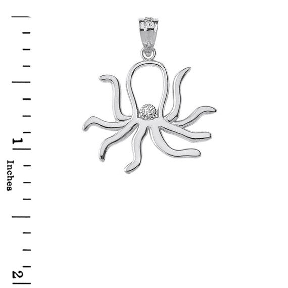 Solid Gold Octopus Outline Solitaire Pendant Necklace (Available in Yellow/Rose/White Gold)