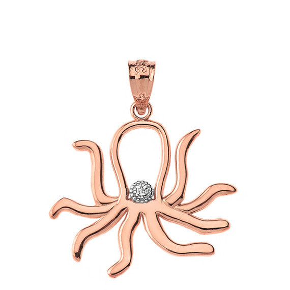 Solid Gold Octopus Outline Solitaire Pendant Necklace (Available in Yellow/Rose/White Gold)