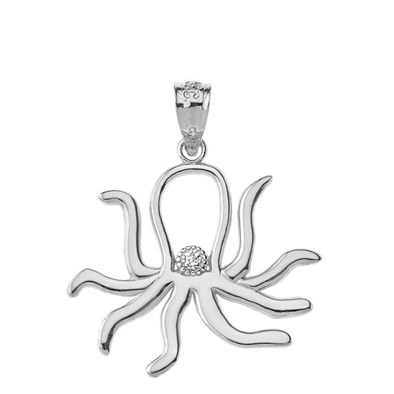 Solid Gold Octopus Outline Solitaire Pendant Necklace (Available in Yellow/Rose/White Gold)