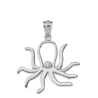 Solid Gold Octopus Outline Solitaire Pendant Necklace (Available in Yellow/Rose/White Gold)