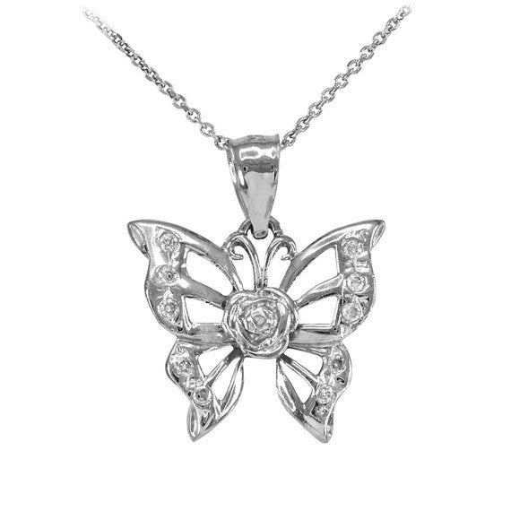 Gold Butterfly CZ Pendant Necklace(Available in Three-Tone and White Gold)