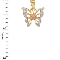 Gold Butterfly CZ Pendant Necklace(Available in Three-Tone and White Gold)