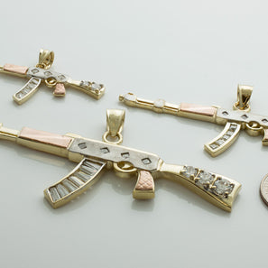 Tri-tone Gold AK-47 Rifle CZ Pendant