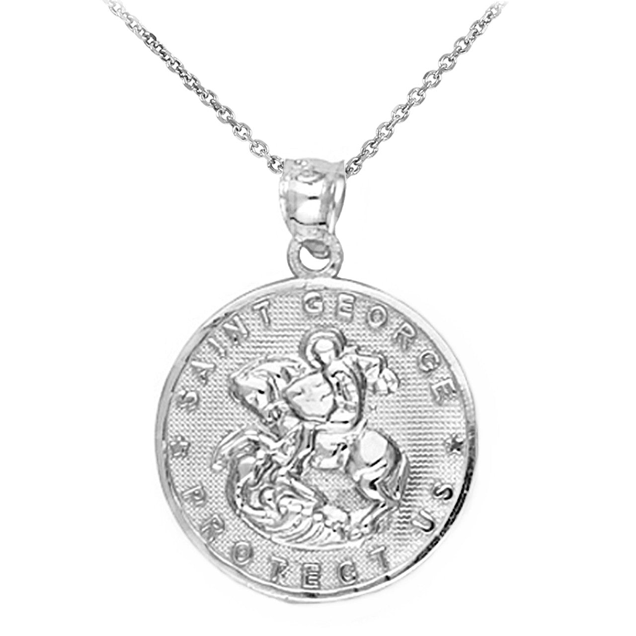 Sterling Silver Saint George Coin Pendant Necklace