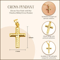 14K Yellow Gold Ribbed Cross Pendant Necklace
