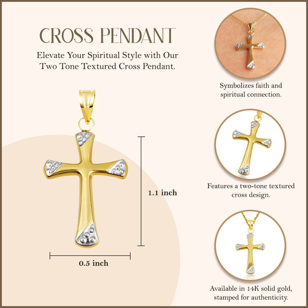 14K Two-Tone Gold Textured Cross Pendant Necklace