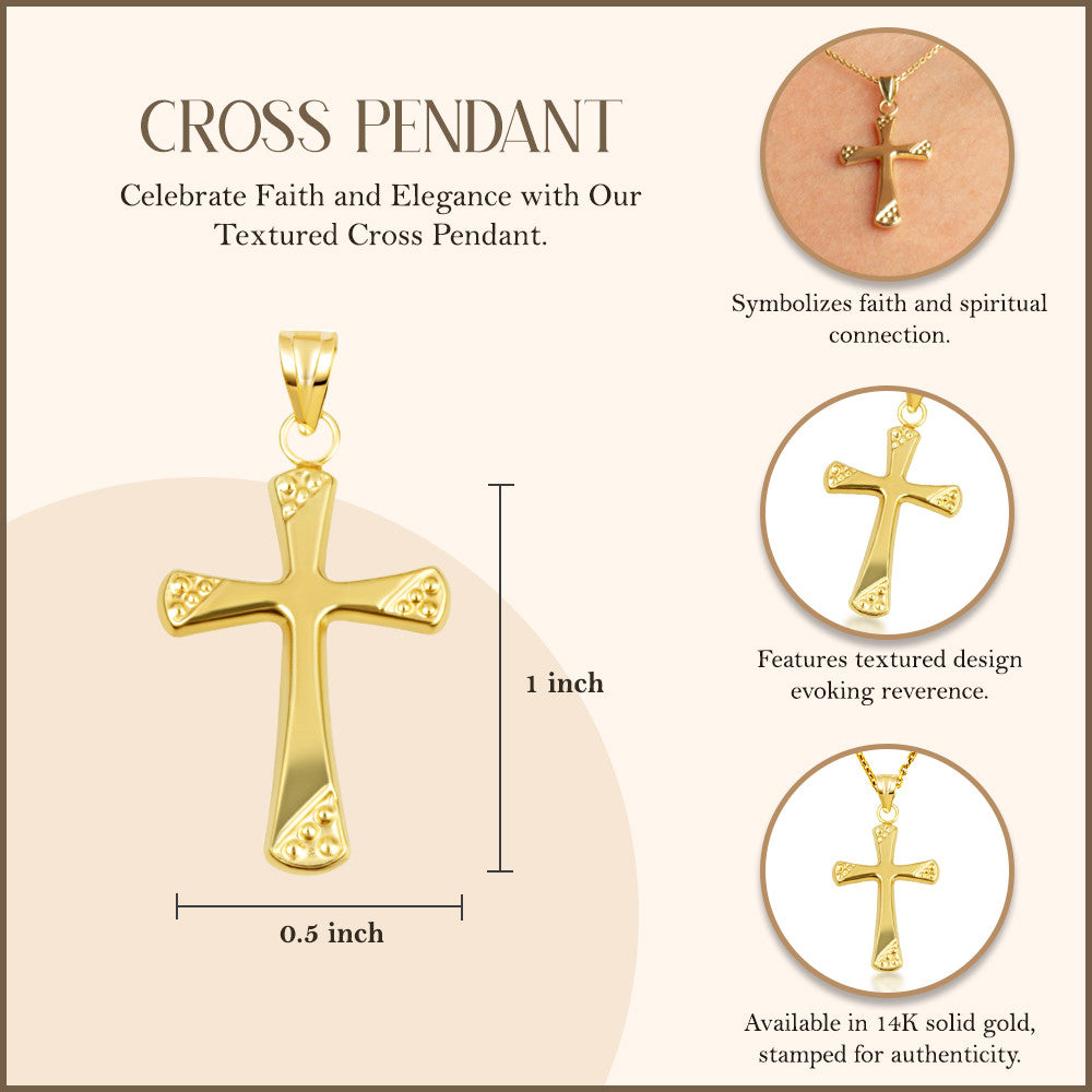 14K Yellow Gold Textured Cross Pendant Necklace