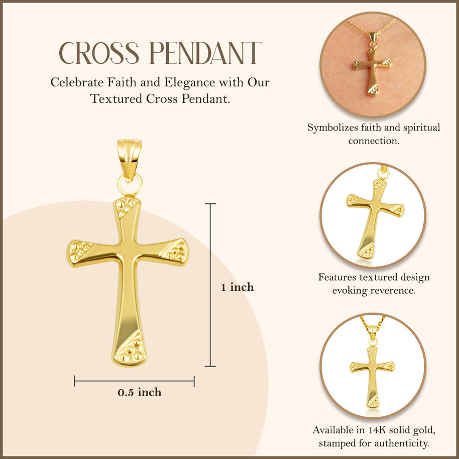 14K Yellow Gold Textured Cross Pendant Necklace
