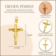 14K Gold Sacred Jesus Christ Cross Crucifix Pendant Necklace