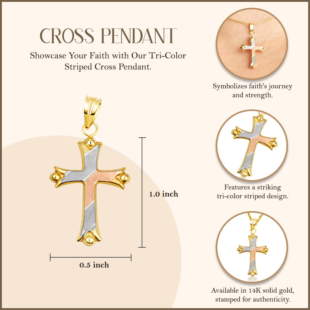 14K Two-Tone Gold Sacred INRI Jesus Christ Cross Crucifix Pendant Necklace