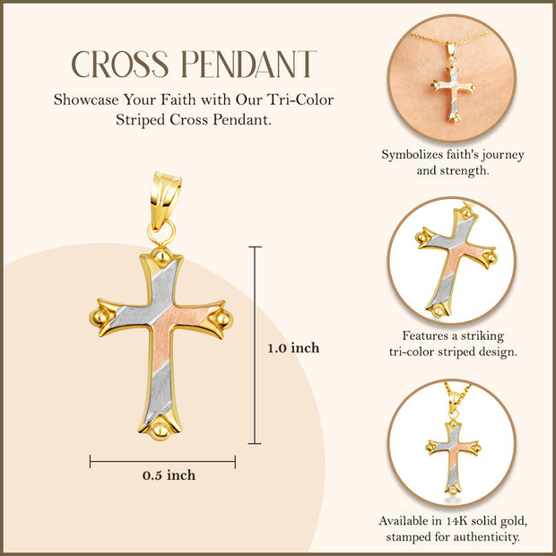 14K Two-Tone Gold Sacred INRI Jesus Christ Cross Crucifix Pendant Necklace