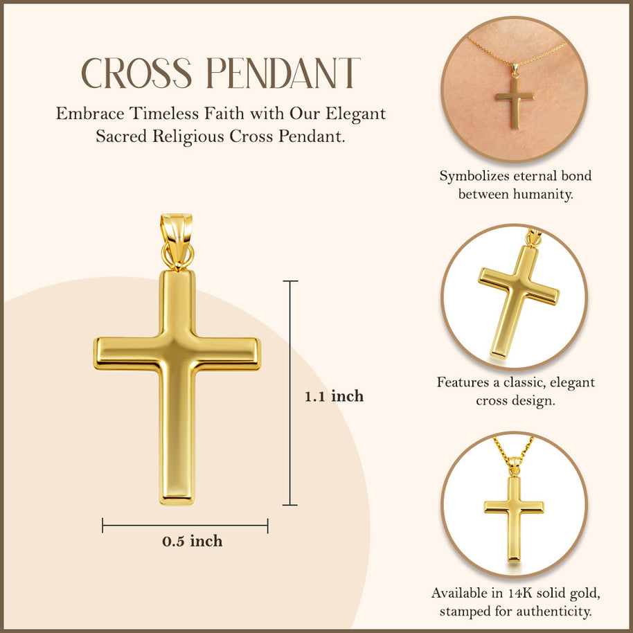 14K Yellow Gold Sacred Religious Cross Pendant Necklace