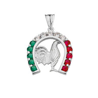 Mexican Horseshoe with Rooster Pendant Necklace in Sterling Silver