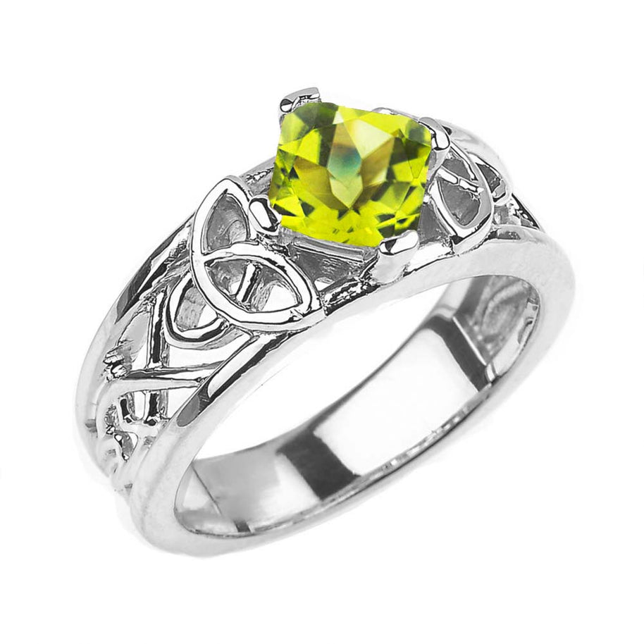 .925 Sterling Silver Personalized Princess Cut Birthstone Irish Celtic Trinity Knot Band Ring