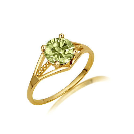 Gold Round Beaded Cubic Zirconia Birthstone Ring (Available in Yellow/Rose/White Gold)