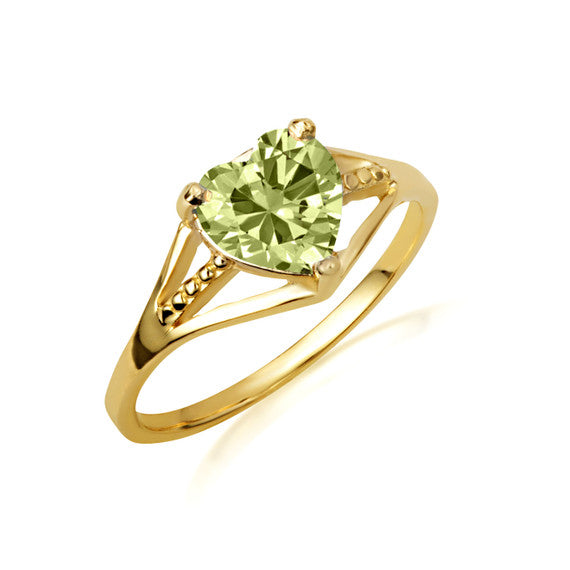 Gold Heart Beaded Cubic Zirconia Birthstone Love Ring (Available in Yellow/Rose/White Gold)