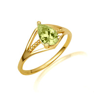 Gold Pear Cut Beaded Cubic Zirconia Birthstone Ring (Available in Yellow/Rose/White Gold)