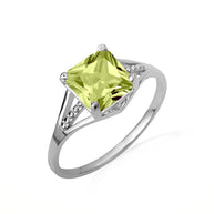 .925 Sterling Silver Square Cut Cubic Zirconia Birthstone Beaded Ring