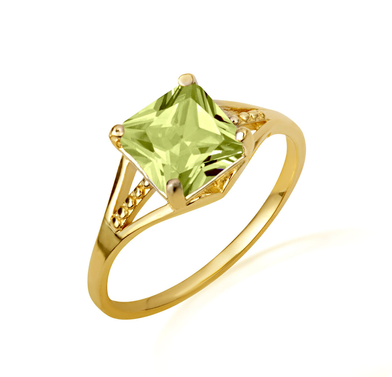 Gold Square Cut Cubic Zirconia Birthstone Beaded Ring (Available in Yellow/Rose/White Gold)