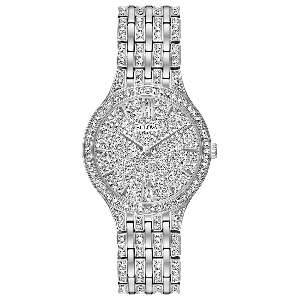 96L243 Bulova Crystal Silver Dial Stainless Steel Ladies Watch