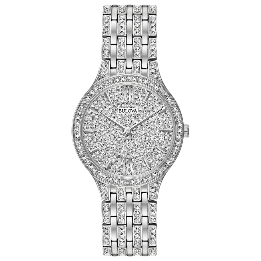 96L243 Bulova Crystal Silver Dial Stainless Steel Ladies Watch