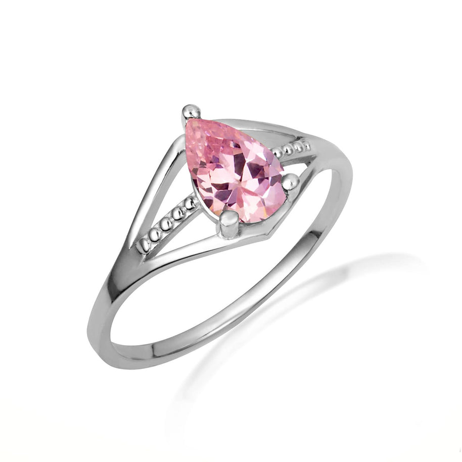 .925 Sterling Silver Round Beaded Cubic Zirconia Birthstone Ring