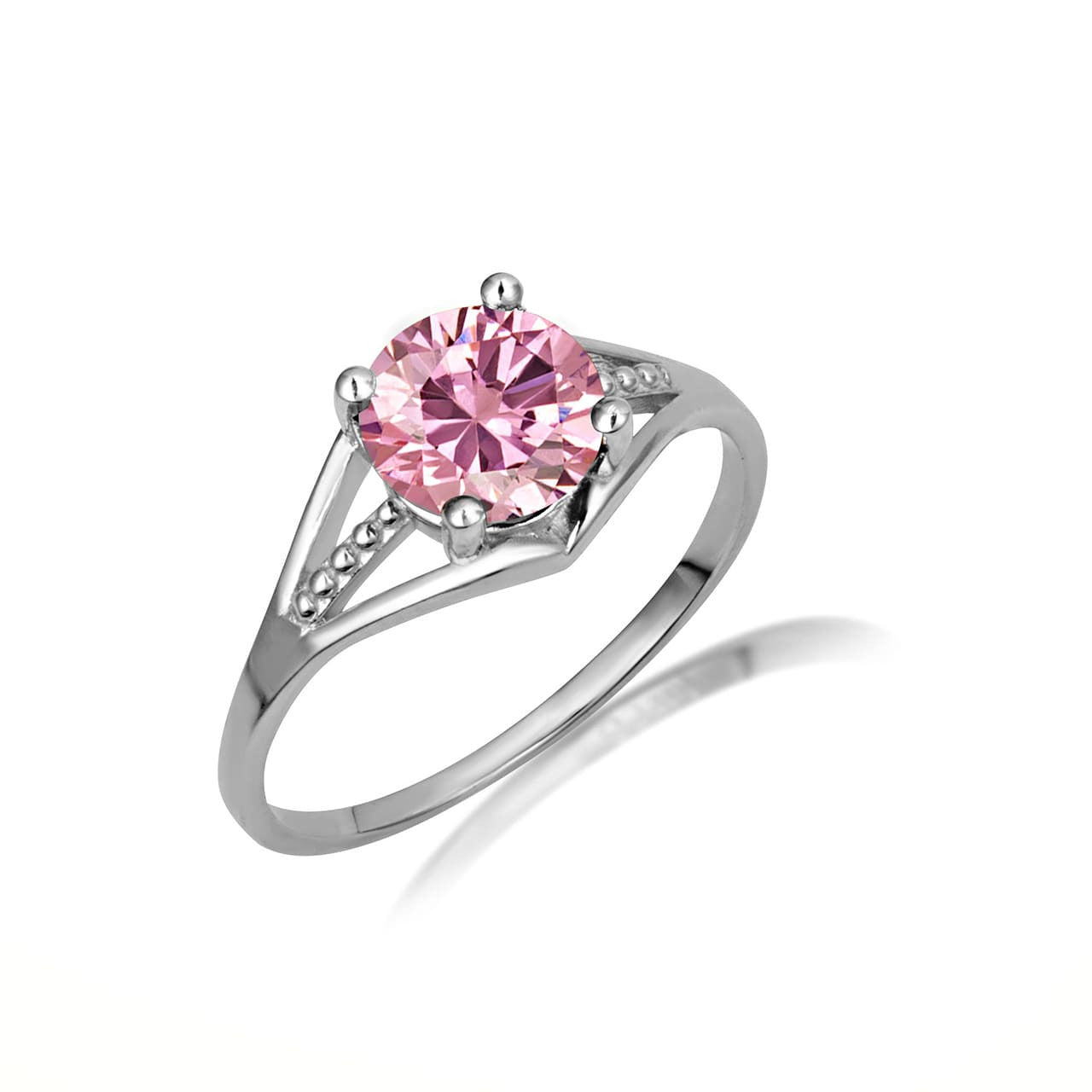 .925 Sterling Silver Round Beaded Cubic Zirconia Birthstone Ring
