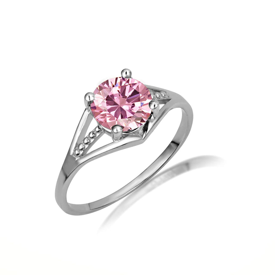 .925 Sterling Silver Round Beaded Cubic Zirconia Birthstone Ring
