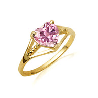Gold Heart Beaded Cubic Zirconia Birthstone Love Ring (Available in Yellow/Rose/White Gold)