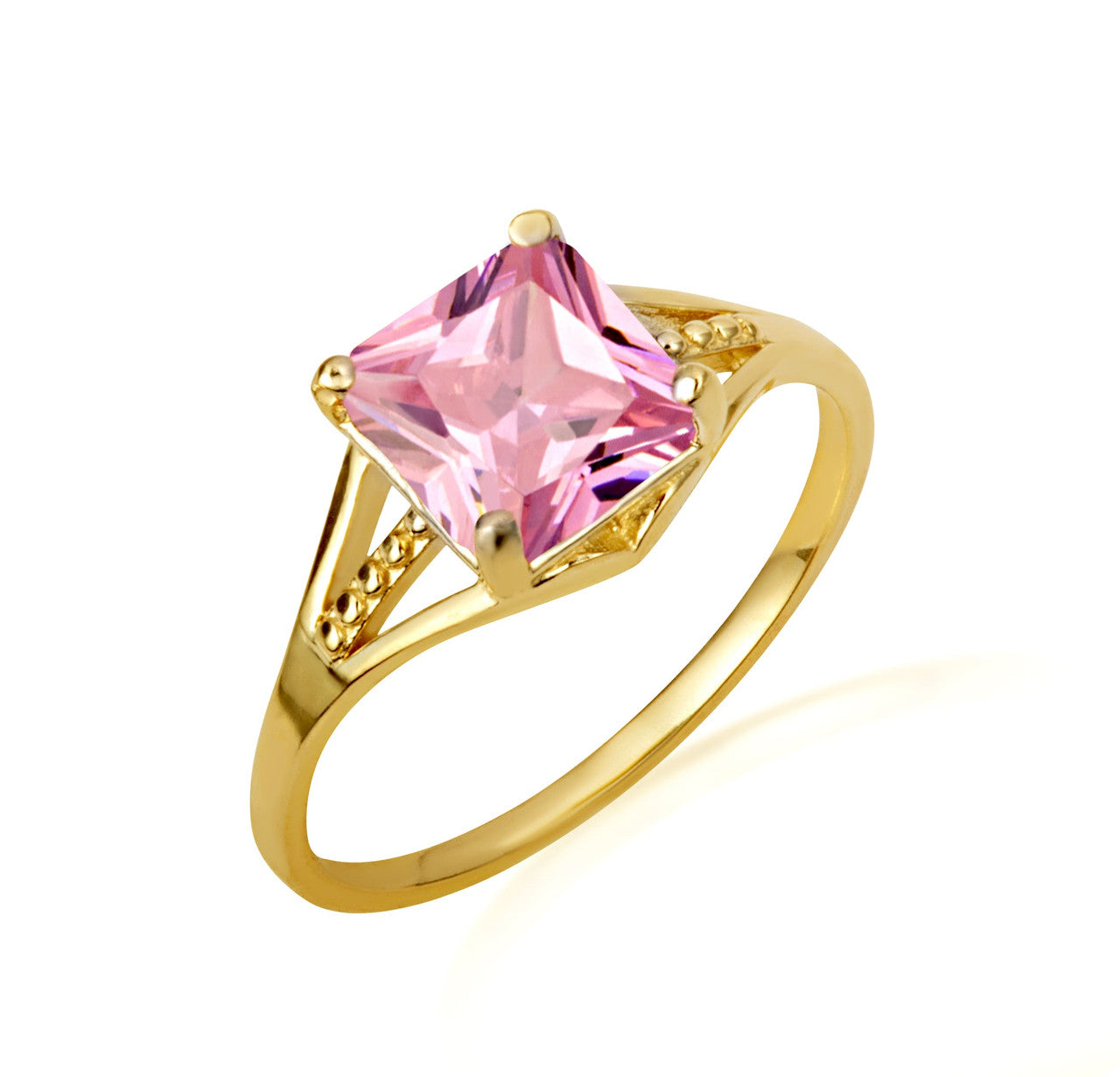 Gold Square Cut Cubic Zirconia Birthstone Beaded Ring (Available in Yellow/Rose/White Gold)