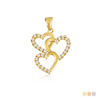 Gold Cubic Zirconia Triple Heart Pendant Necklace (Available in Yellow/Rose/White Gold)