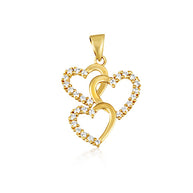 Gold Cubic Zirconia Triple Heart Pendant Necklace (Available in Yellow/Rose/White Gold)